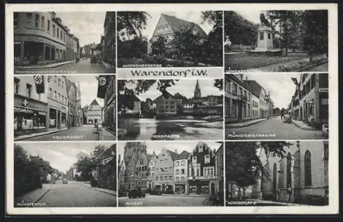AK Warendorf i. W., Freckenhorsterstrasse, Krickmarkt, Jugendherberge, Kirchplatz, 