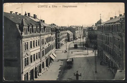 AK Copitz a. Elbe, Hauptstrasse aus der Vogelschau