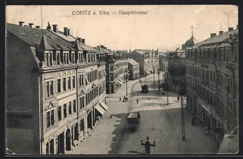 AK Copitz a. Elbe, Hauptstrasse mit Nähmaschinenlager Köhler