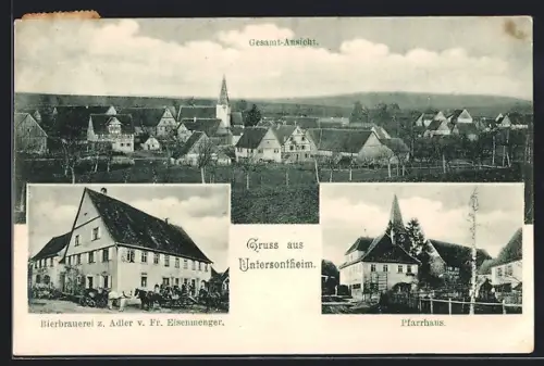 AK Untersontheim, Gasthaus Bierbrauerei z. Adler v. Fr. Eisenmenger, Pfarrhaus
