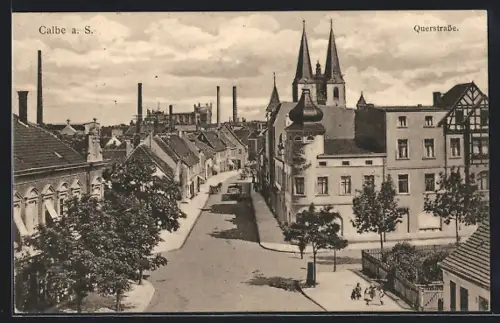 AK Calbe a. S., Querstrasse aus der Vogelschau