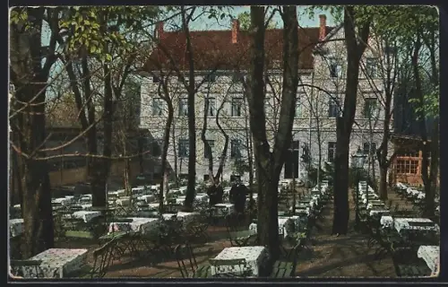 AK Halle /Saale, Gasthaus Bad Neu Ragoczy, Inh. Willy Julius, Biergarten