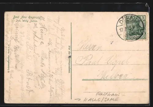 AK Halle /Saale, Gasthaus Bad Neu Ragoczy, Inh. Willy Julius, Biergarten