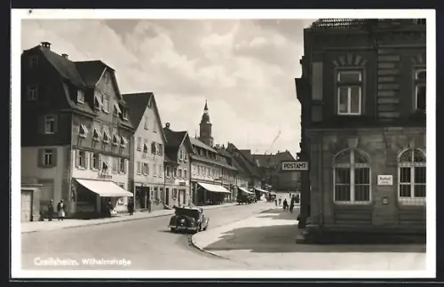 AK Crailsheim, Wilhelmstrasse, Postamt und Geschäft Schreiber