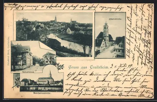 AK Crailsheim, Parkstrasse, Johanniskirche, Bonifaciuskirche und Parkstrasse
