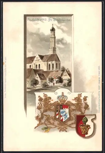 Passepartout-Lithographie Augsburg, St. Ulrichskirche, Wappen