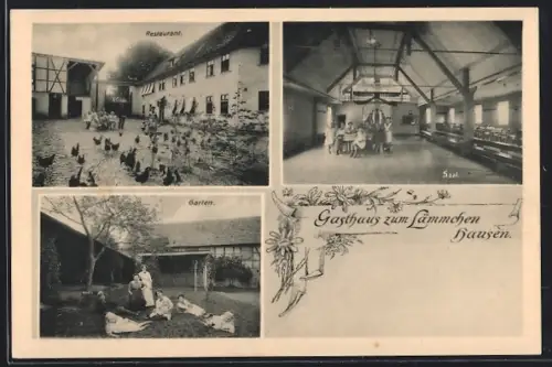 AK Hausen /Arnstadt, Gasthaus zum Lämmchen, Restaurant, Saal, Garten