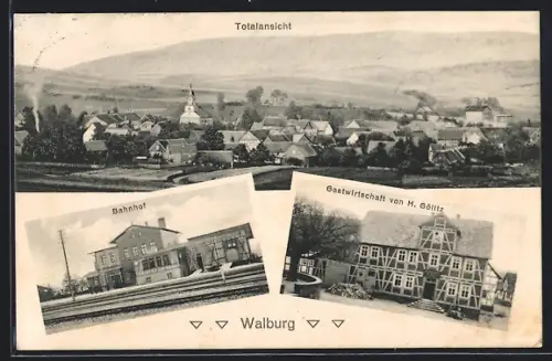 AK Walburg, Gasthaus von H. Göllitz, Bahnhof