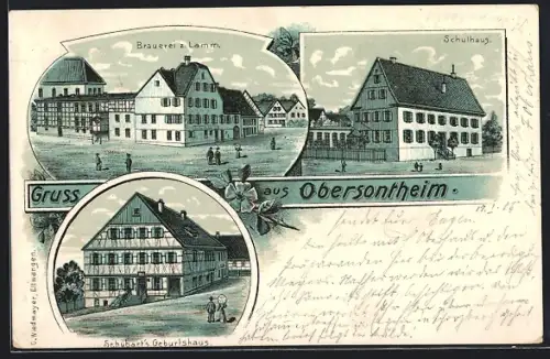 AK Obersontheim, Brauerei z. Lamm, Schulhaus, Schubart`s Geburtshaus