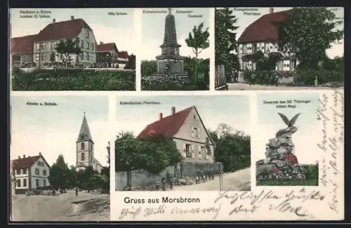 AK Morsbronn, Gasthaus z. Krone, Inh. G. Urban, Denkmal des 32. Thüringer Infant. Regt., Französisches Kürassier-Denkmal