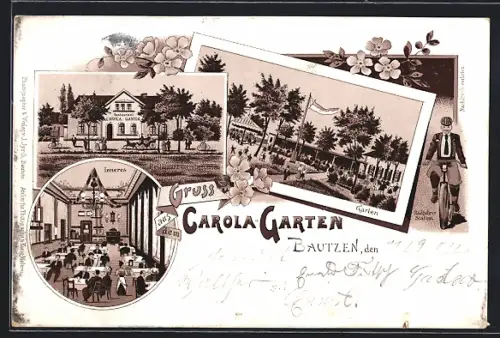 Lithographie Bautzen, Gasthaus Carola-Garten, Garten, Innenansicht