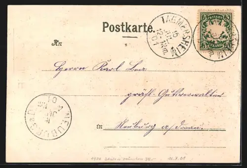 Lithographie Tagmersheim, Kirche, Schloss, Schmiedwirtschaft