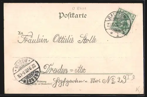 Lithographie Stiebitz, Gasthaus und Gartenansicht