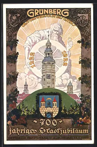 Künstler-AK Grünberg / Schlesien, 700-jähriges Stadtjubiläum 1922, Wappen