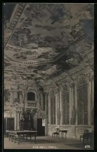 Foto-AK A. Stockhammer: Hall in Tirol, Saal mit Deckengemälde
