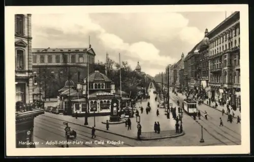 AK Hannover, Platz mit Café Kröpcke und Strassenbahn
