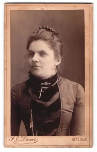 Fotografie A. E. Diener, Glauchau, Porträt einer Frau mit elegantem Kleid