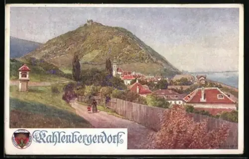 Künstler-AK Wien-Kahlenbergerdorf, Ortsansicht, Deutscher Schulverein