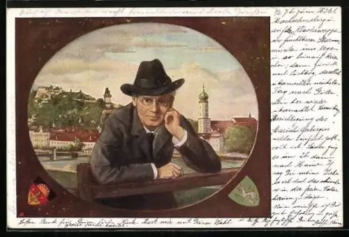 AK Deutscher Schulverein NR.104: Portrait von Peter Rosegger im Rahmen