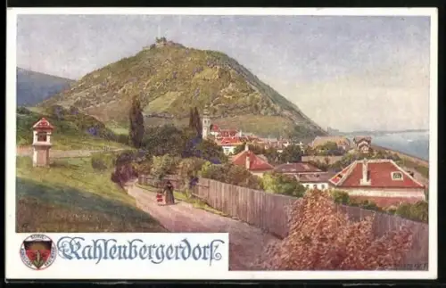 Künstler-AK Rudolf Schmidt: Kahlenbergerdorf, Ortsansicht, Deutscher Schulverein