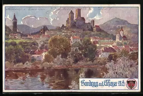 Künstler-AK Hardegg a.d. Thaya, Panorama, Deutscher Schulverein