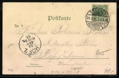 Vorläufer-Lithographie Dresden, 1895, Italienisches Dörfchen, Kath. Hof-Kirche, Jägerkaserne