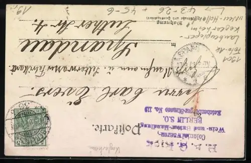 AK Berlin, Laubenpieper-Keglerheim Neu-Holland, Gruppenfoto im Blumen-Passepartout