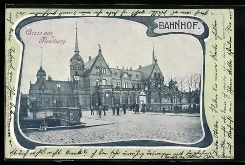 AK Flensburg, Bahnhof im Passepartout