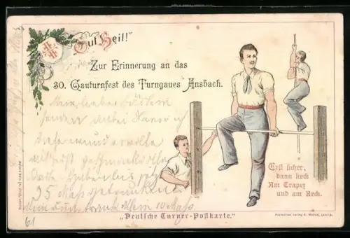 AK Ansbach / Bayern, 30. Gauturnfest des Turngaues, Turner am Reck