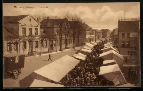 AK Marne i. Holstein, Buden auf dem Jahrmarkt