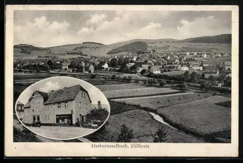 AK Herbornseelbach /Dillkreis, Ortsansicht, Gasthaus, Felder der Umgebung