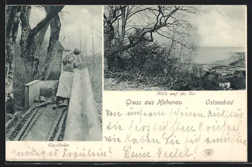AK Hohenau / Langballig, Kegelbahn, Blick auf die See