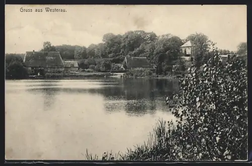 AK Westerau, Ortsansicht mit See und Bauernhäusern