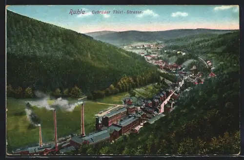 AK Ruhla, Gebrüder Thiel-Strasse, Industrieanlagen, Talansicht