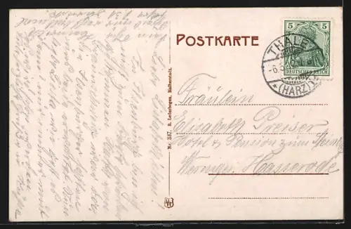 Lithographie Thale a. H., Wasserfall am Hubertusbad