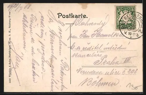 AK Grossgmain, Ortsansicht mit Kirche und Alpenpanorama