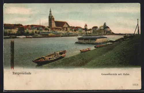 AK Tangermünde, Gesamtansicht mit Hafen