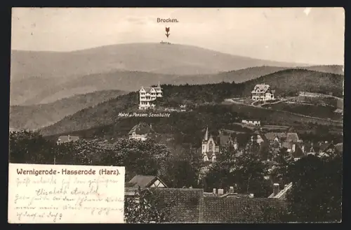 AK Wernigerode-Hasserode /Harz, Brocken, Hotel u. Pension Sennhütte, Ortsansicht