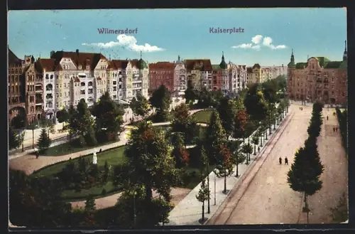 AK Berlin-Wilmersdorf, Strassenpartie am Kaiserplatz mit Parkanlage