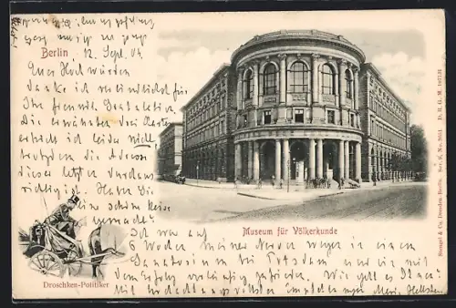 Lithographie Berlin-Kreuzberg, Museum für Völkerkunde, Droschken-Polizist