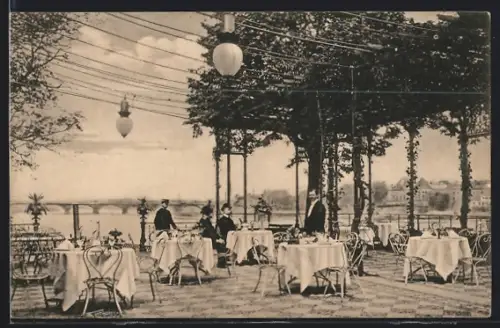 AK Dresden, Hotel Bellevue, Inh. R. Ronnefeld, Terrasse des Hotels, Blick nach Norden