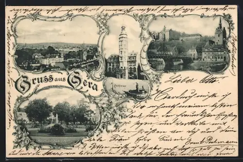 AK Gera, Rathaus, Schloss Osterstein, Fürstlicher Küchengarten