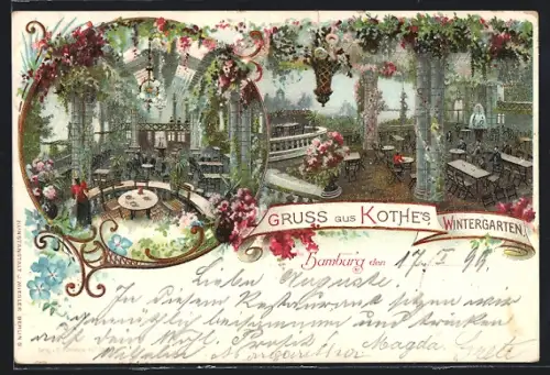 Lithographie Hamburg-Neustadt, Gasthaus Kothe`s Wintergarten