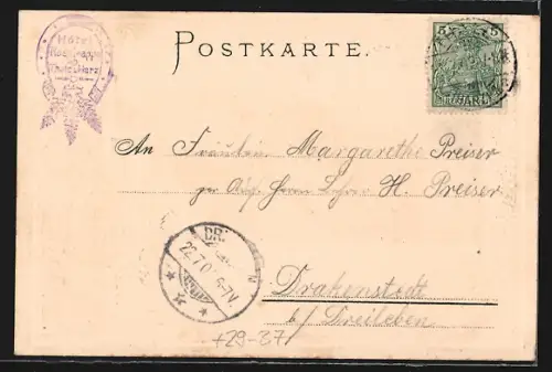 Passepartout-Lithographie Thale i. Harz, Hotel Rosstrappe auf dem Berg, Wappen