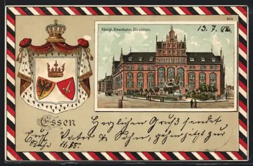 Passepartout-Lithographie Essen / Ruhr, Königl. Eisenbahn Direktion, Wappen