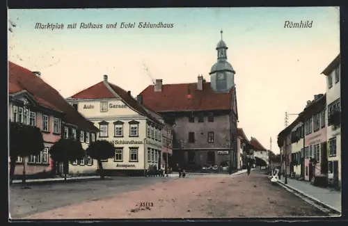 AK Römhild, Marktplatz mit Rathaus und Hotel Schlundhaus