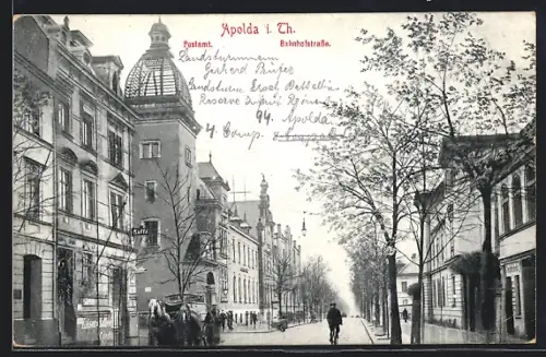 AK Apolda i. Th., Postamt in der Bahnhofstrasse