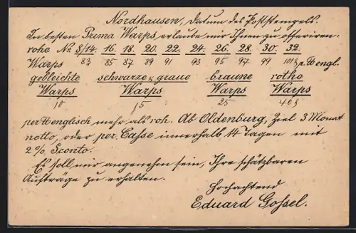AK Nordhausen, Angebot für Puma Warps von Eduard Gossel
