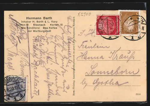 AK Eisenach, Gasthaus Conditorei Hermann Barth in der Karlstr. 35, Innenansicht