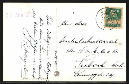 AK Locarno, Lago Maggiore aus der Vogelschau mit Gebirgspanorama